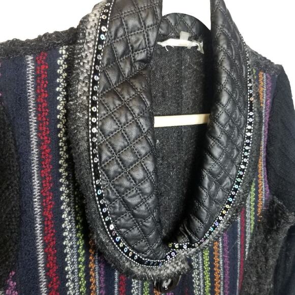 Liquid by Sioni Wool Mohair Sweater Cardigan Artsy Mixed Media Sz S Teachercore - Picture 4 of 8